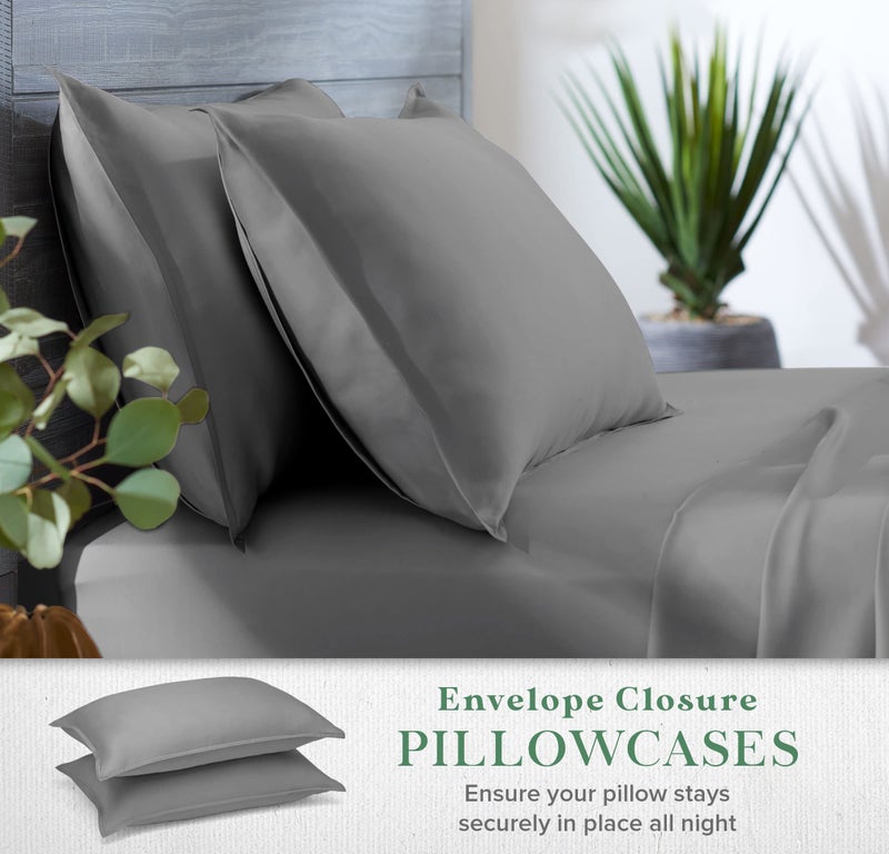 Stylinen 100% Organic Eucalyptus Bed Sheets California King Size 4 Piece Set, Tencel Lyocell, Soft Breathable, 16 Inch Deep Pockets, 1 Fitted, 1 Flat, 2 Pillowcases (California King, Stone Grey) - Image 5